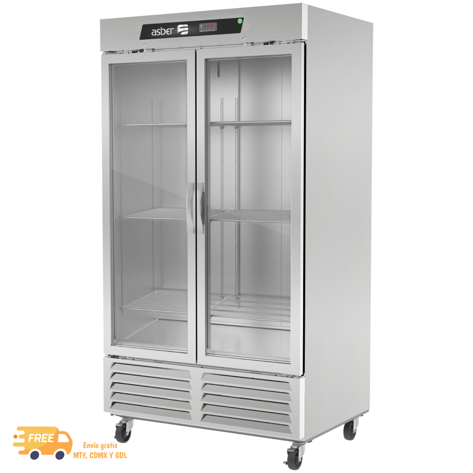 ASBER ARR-37-G Refrigerador 2 Puertas de Cristal Acero Inoxidable