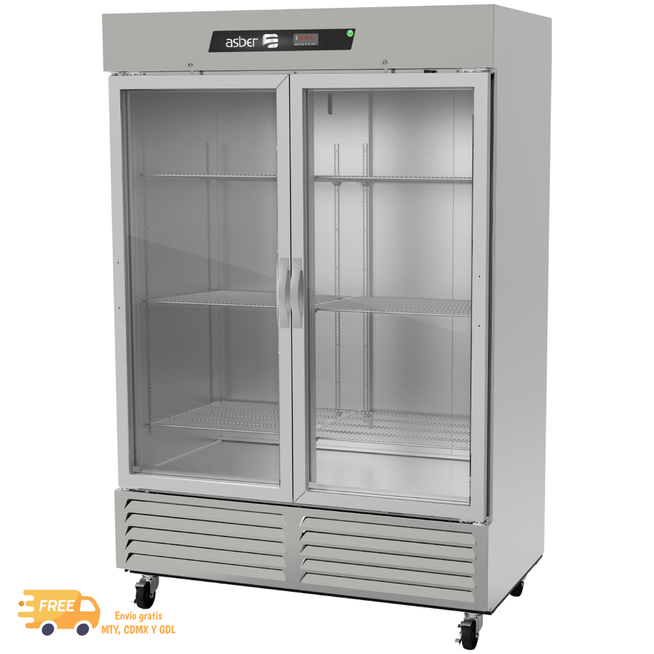 ASBER ARR-49-G-H HC Refrigerador 2 Puertas de Cristal Acero Inoxidable