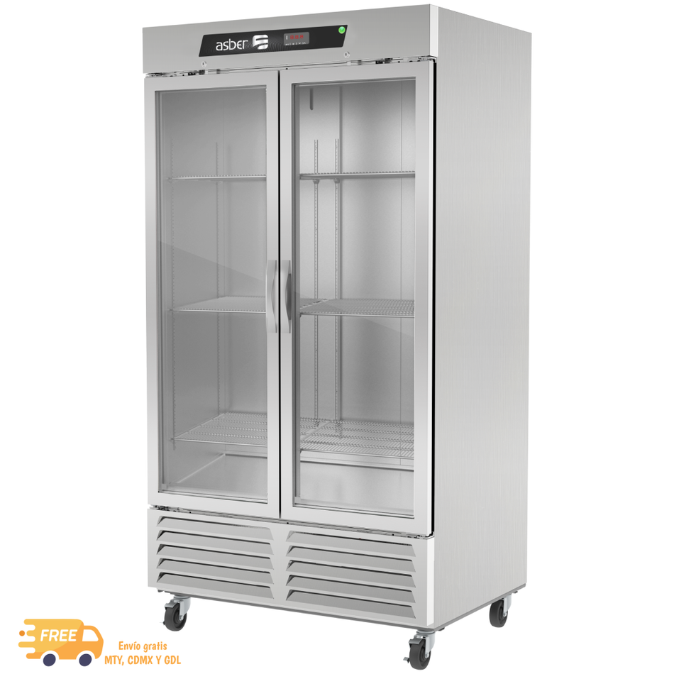 ASBER ARF-37-G HC Congelador 2 Puertas de Cristal en Acero Inoxidable