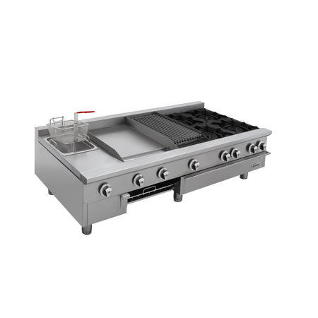 Drago UNIVERSAL UDM – Estufa de mesa con 4 quemadores, asador de 1 pie, plancha de 1 pie, freidora y gratinador