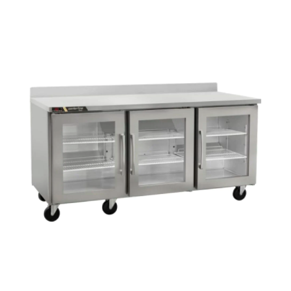 ECOMAX CENTERLINE BY HOBART Under Counter Refrigerator and Work Table 72" 3 Glass Doors with left / right opening