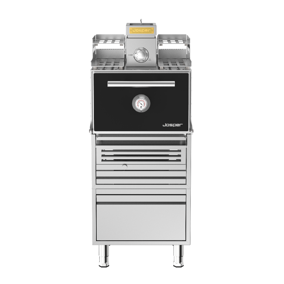 HJX-PRO-S80-WTD JOSPER Horno Brasa con atemperador, mesa y cajón para 80 comensales