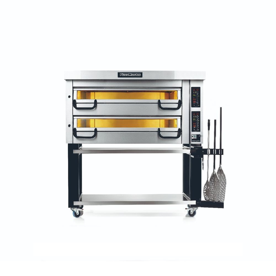 ECOMAX PIZZAMASTER Pizza oven with heat-reflective glass door and 2 clay stones.